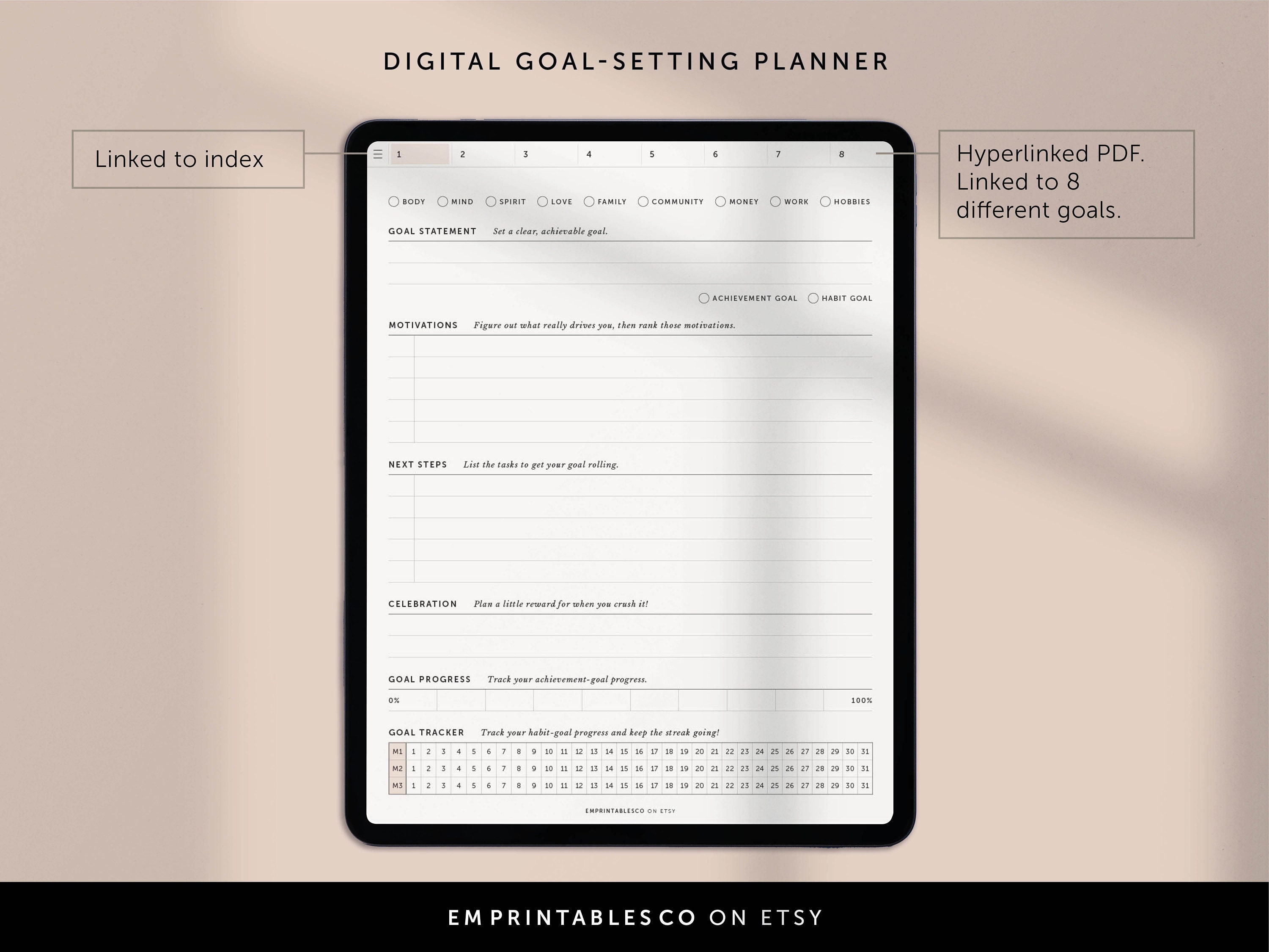 Digital Goal Setting Planner, Goals Template, Goals Tracker, Goodnotes ...