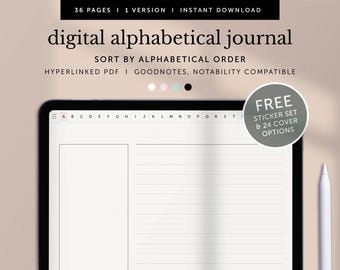 Digital Alphabetical Journal, Alphabetical Notebook with Picture Inserts. Goodnotes Planner, iPad Planner, Hyperlinked PDF