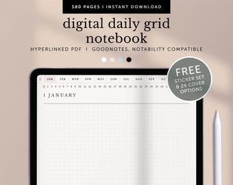 Digital Daily Grid Notebook, Daily Graph Paper Notebook, Digital Daily Squared Notes Template, Goodnotes Planner, iPad, Hyperlinked PDF