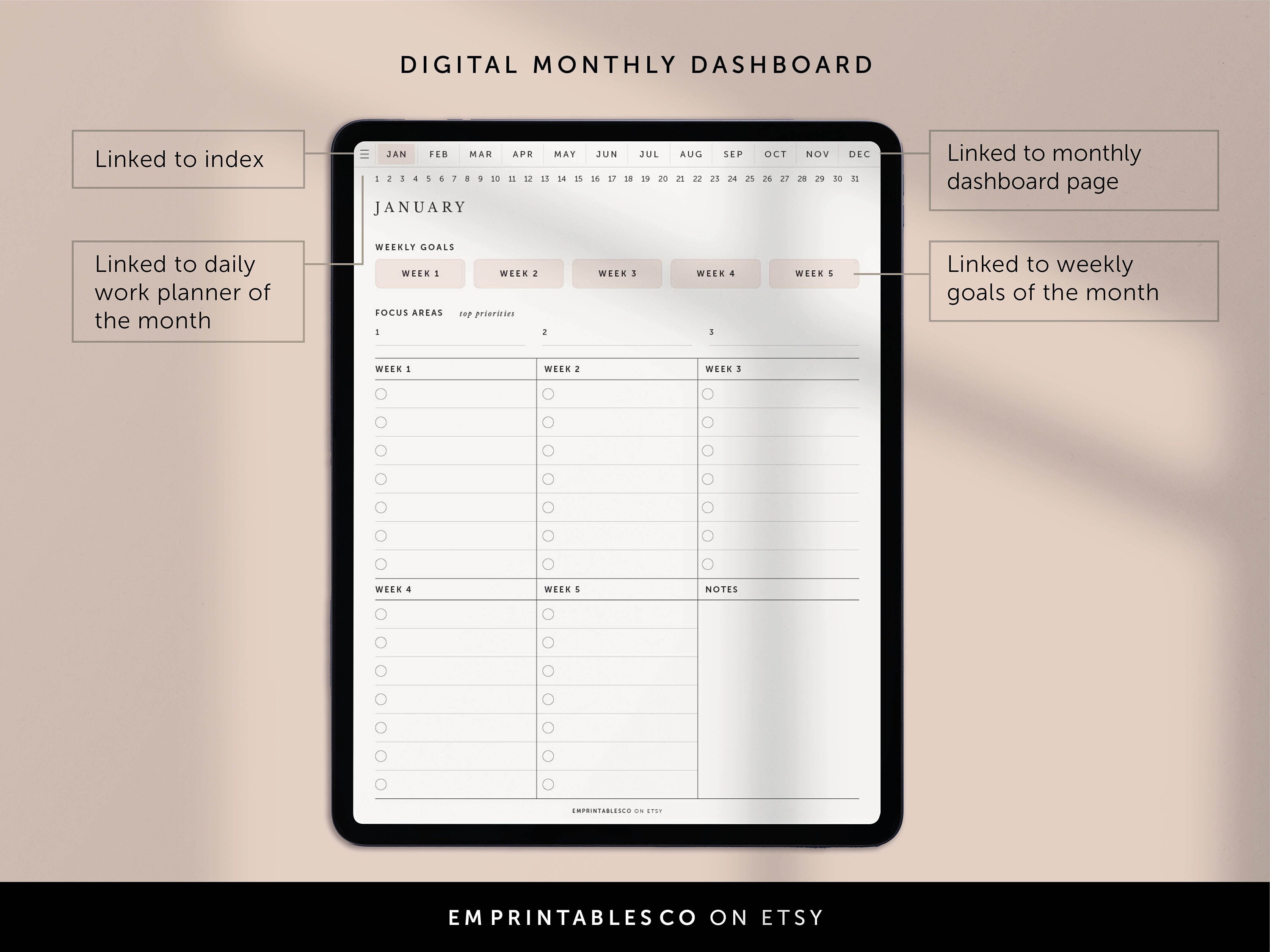 Digital Daily Work Planner With Weekly Goal & Monthly Dashboard, Weekly ...