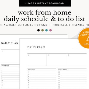 Puede incluir: Planificador diario imprimible con un horario y una lista de tareas. El planificador está dividido en tres secciones: plan diario, horario y trabajo por hacer. El planificador está disponible en cuatro colores.
