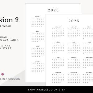 Pode incluir: Calend&aacute;rio imprim&iacute;vel 2025 em preto e branco com op&ccedil;&otilde;es para come&ccedil;ar no domingo ou na segunda-feira. O calend&aacute;rio est&aacute; dispon&iacute;vel em quatro cores.