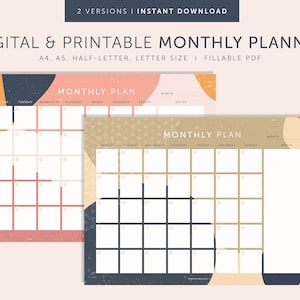Planejador mensal de padrão gráfico, planejador imprimível e digital, conjunto de planejador, inserções de planejador, planejador preenchível, A4/A5/Carta/Meio tamanho