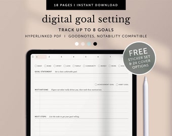 Digital Goal Setting Planner, Goals Template, Goals Tracker, Goodnotes Goal Planner, Notability, iPad Planner, Hyperlinked PDF