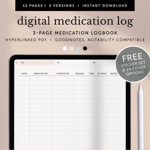 Può includere: Un modello di diario digitale per i farmaci per GoodNotes e Notability. Il modello è un diario di 3 pagine con colonne per data, farmaco, condizione, dosaggio, ora, con cibo e note. Il modello è disponibile per il download immediato e include un set di adesivi gratuito e 24 opzioni di copertina.