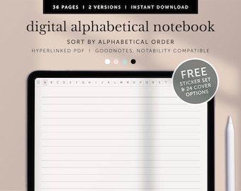 Digital Alphabetical Notebook, Note-taking Pages, Notes Template, Goodnotes Planner, Notability Planner, iPad Planner, Hyperlinked PDF