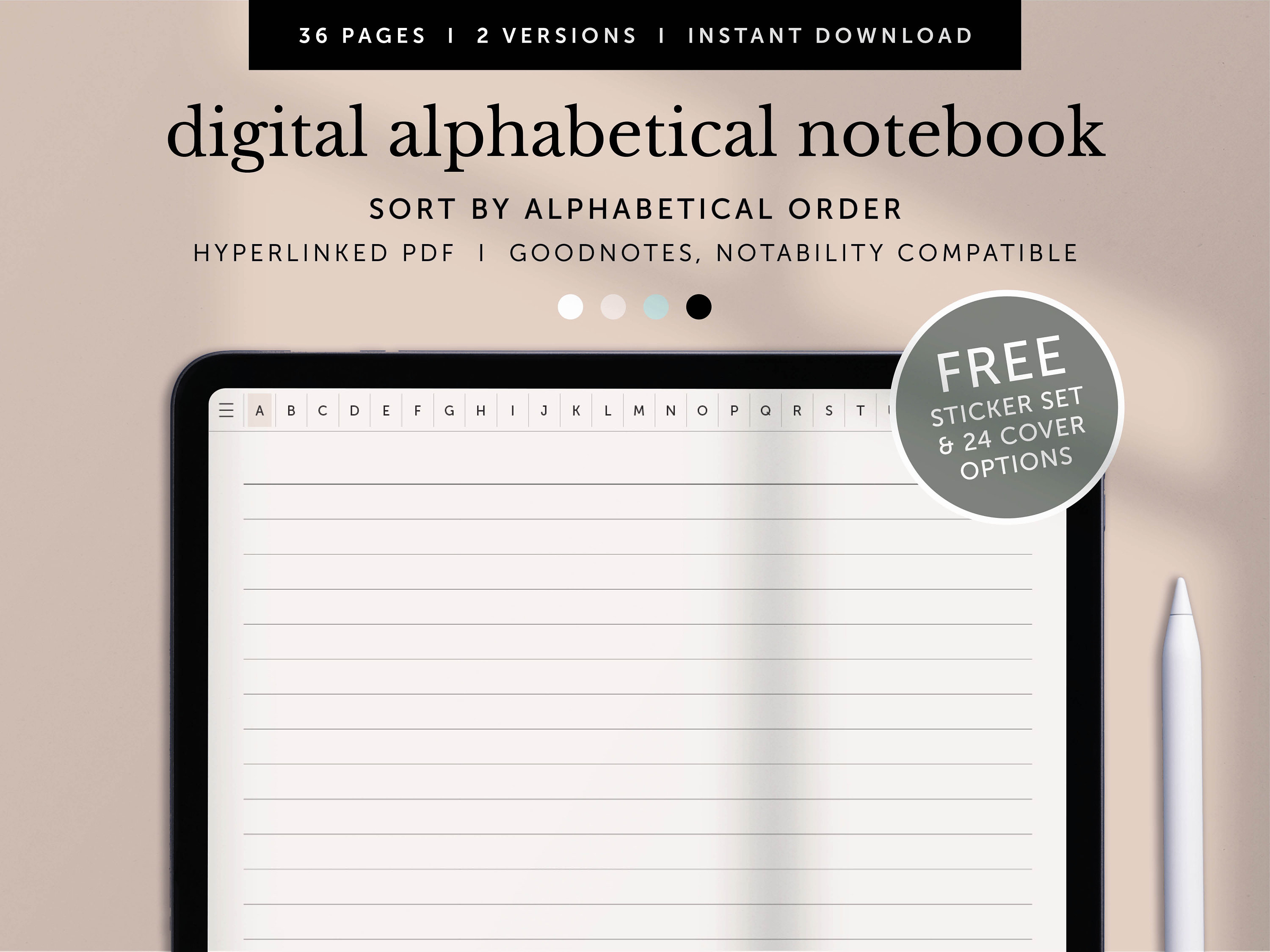 Digital Alphabetical Notebook, Note-taking Pages, Notes Template ...