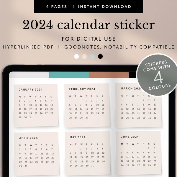 Digital 2024 Sticker, 2024 Calendar Sticker, 2024 Date Sticker, Goodnotes Sticker, Notability, Ipad, Hyperlinked PDF