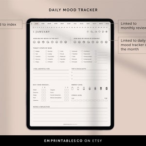 This digital daily mood tracker is perfect for anyone looking to improve their mental health, including those with ADHD, depression, or anxiety. With the ability to track your daily progress and a monthly review section.