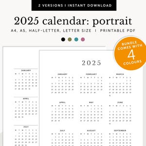 2025 Calendar, 2025 Wall Calendar, 2025 Desk Calendar, 2025 Planner, 2025 Printable Planner Inserts, A4/A5/Letter/Half Size