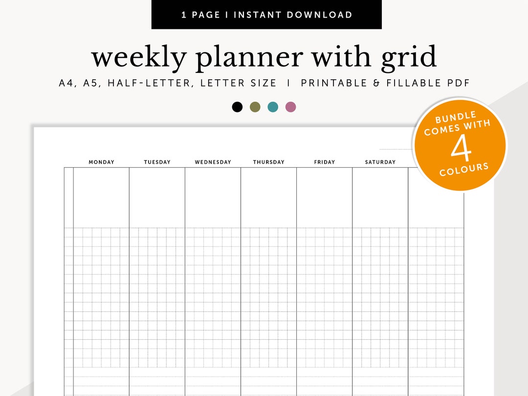 Weekly Schedule Planner With Grid, Weekly Meeting Planner, Weekly ...