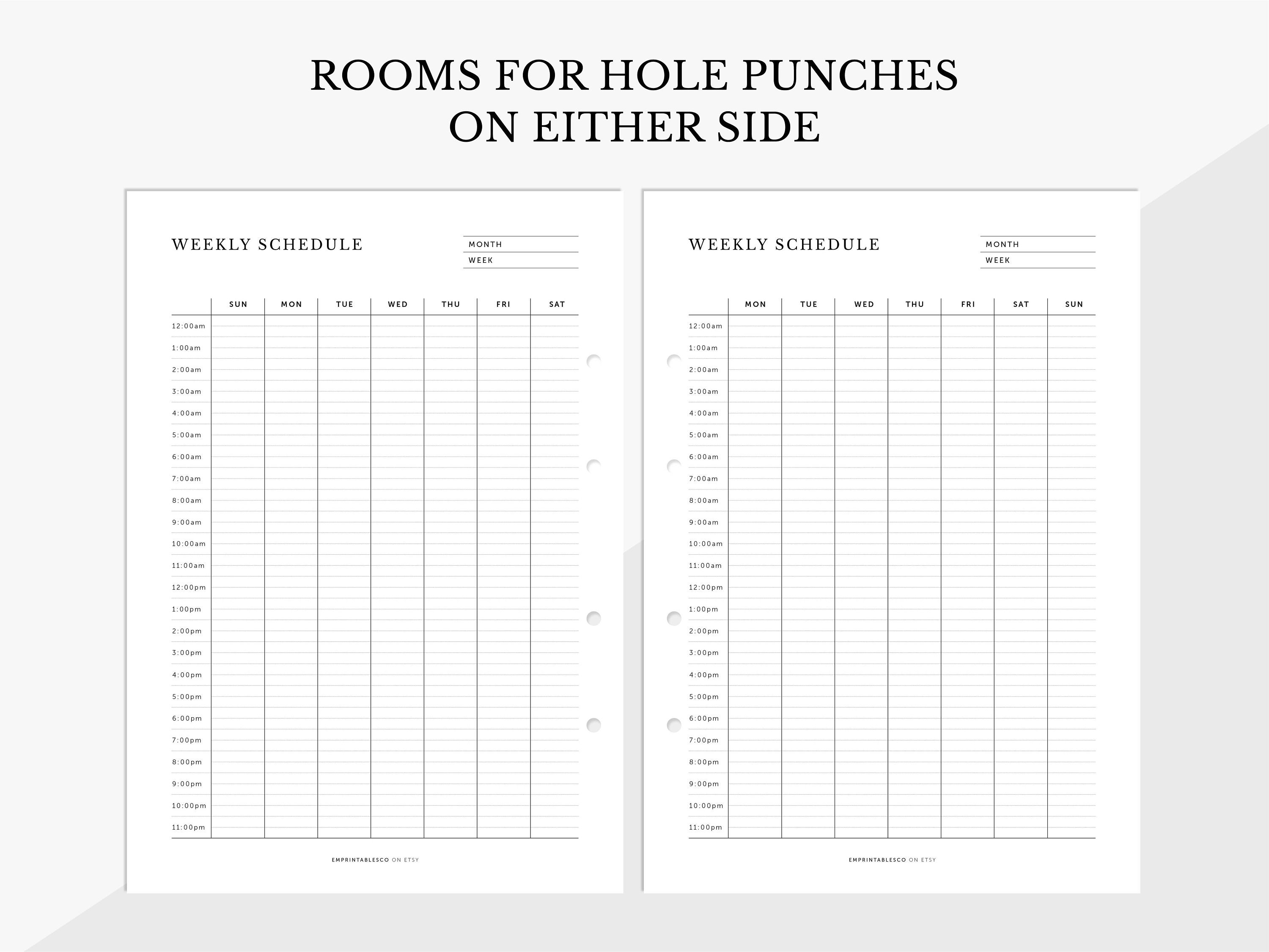 24 Hour Weekly Calendar, 24hrs Weekly Schedule, Weekly Desk Planner