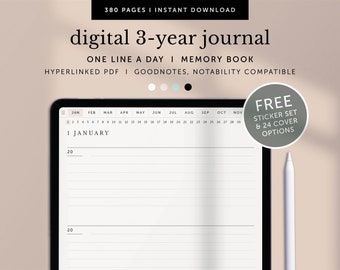 Diario digitale di 3 anni e libro dei ricordi, Una riga al giorno, Diario quotidiano di 3 anni, Diario giornaliero Goodnotes, Notability, iPad, PDF con collegamento ipertestuale