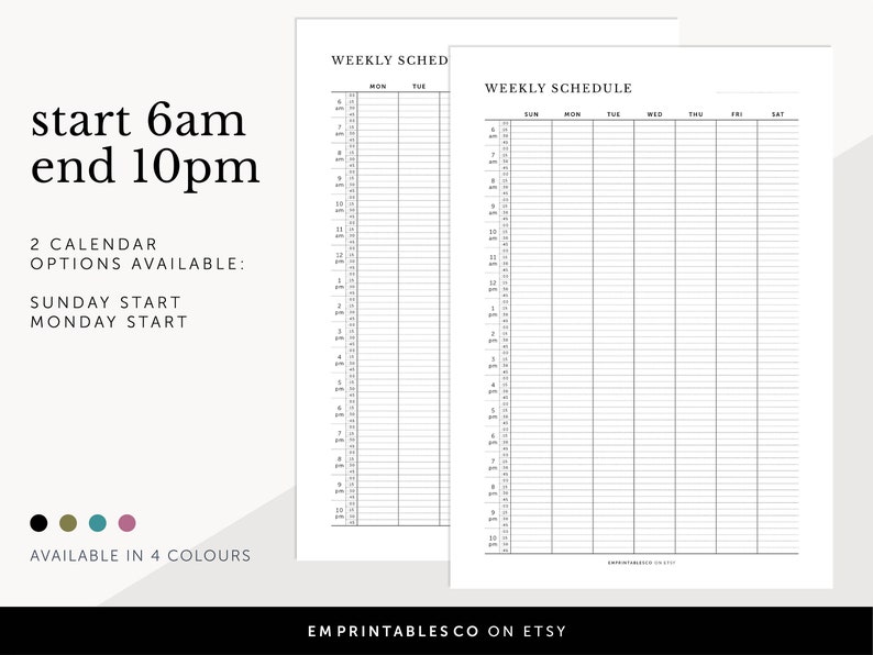 Hourly Weekly Schedule with 15 Minutes Interval, Meeting Tracker, Fillable & Printable, Weekly Planner Inserts, A4/A5/Letter/Half Size