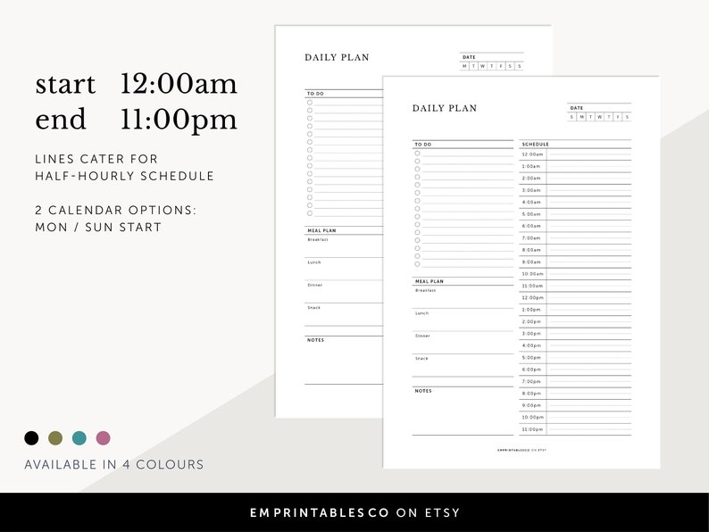 24 Hour Daily Planner With Meal Plan, 24hrs Daily Schedule, Daily ...