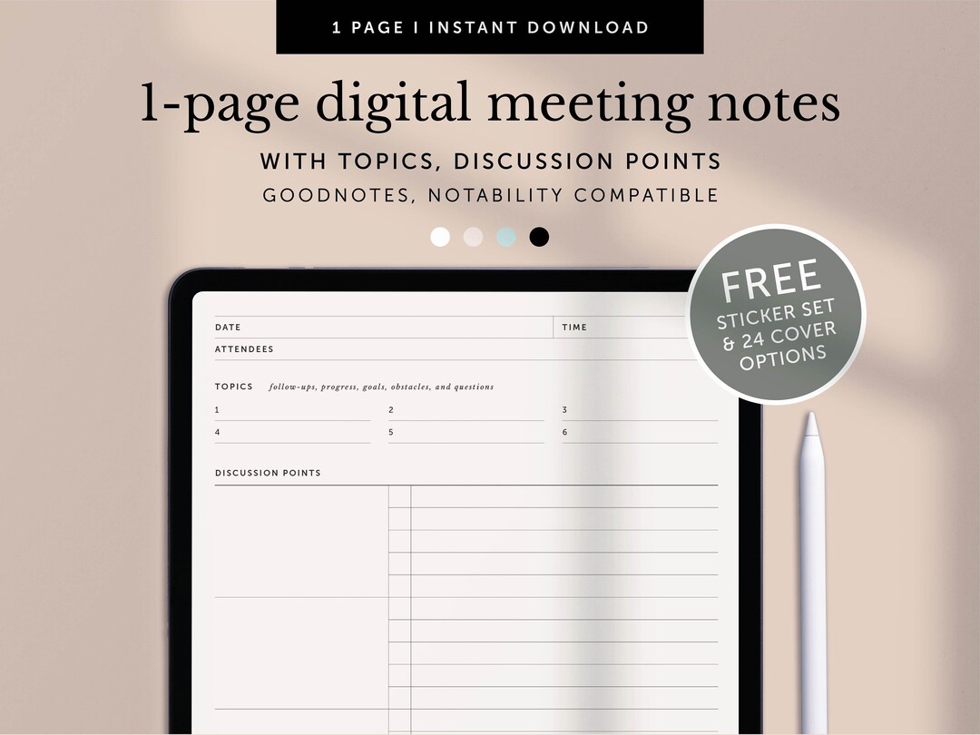 Digital Meeting Notes Template, Digital Meeting Minutes, Digital Work