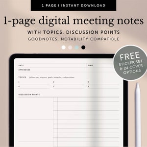 Digital Meeting Notes Template, Digital Meeting Minutes, Digital Work Planner, Project Template, Goodnotes Planner, Notability Planner, iPad