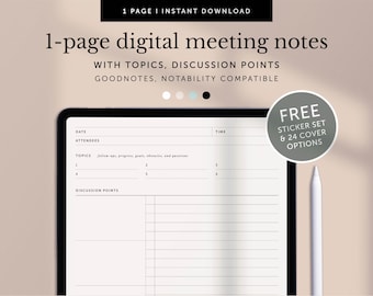 Digital Meeting Notes Template, Digital Meeting Minutes, Digital Work Planner, Project Template, Goodnotes Planner, Notability Planner, iPad