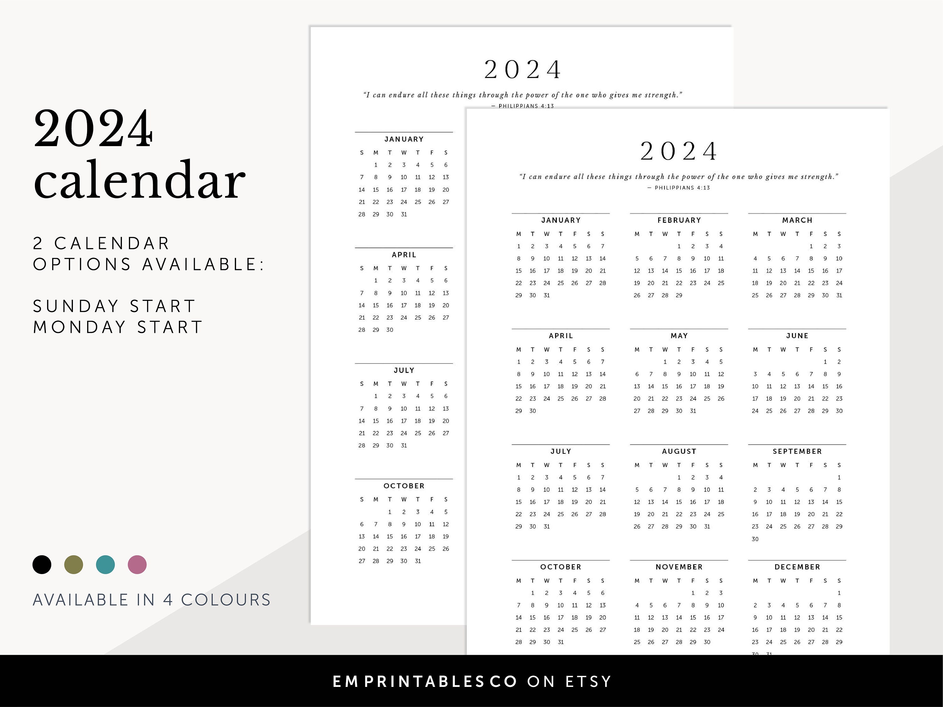 2024 Calendar With Bible Verses, 2024 Christian Calendar, 2024 Faith