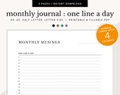 One Line a Day, Monthly Journal, Daily Diary, Daily Reflection, Monthly Tracker, Memory Keeper, Printable & Digital, A4/A5/Letter/Half Size