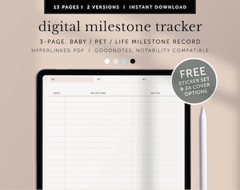 Digital Milestone Tracker, Pet Growth Progress Log, Life Goal Planner, Progress Tracker, Family Milestone Journal, Goodnotes Hyperlinked PDF