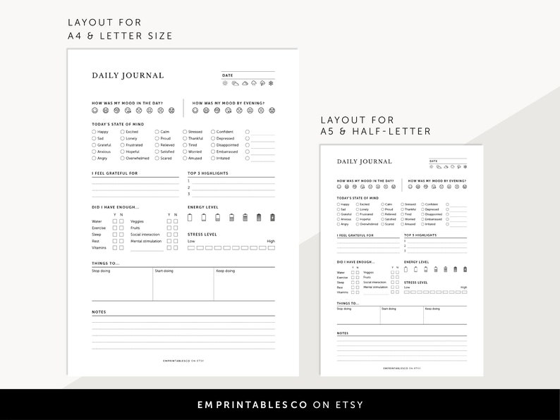 Daily Mood Journal, Mood Tracker, Mental Health Planner, ADHD Daily Journal, Fillable & Printable Planner, A4/A5/Letter/Half Size image 5