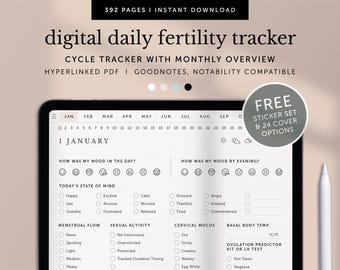 Digital Daily Fertility Tracker Planner, Ovulation Tracker Journal, Menstrual Cycle Tracker, Goodnotes Planner, iPad, Hyperlinked PDF