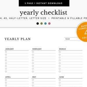 Yearly To Do List, Yearly Checklist, Yearly Tasks, Yearly Goals, Yearly Agenda, Fillable & Printable Planner Inserts, A4/A5/Letter/Half Size