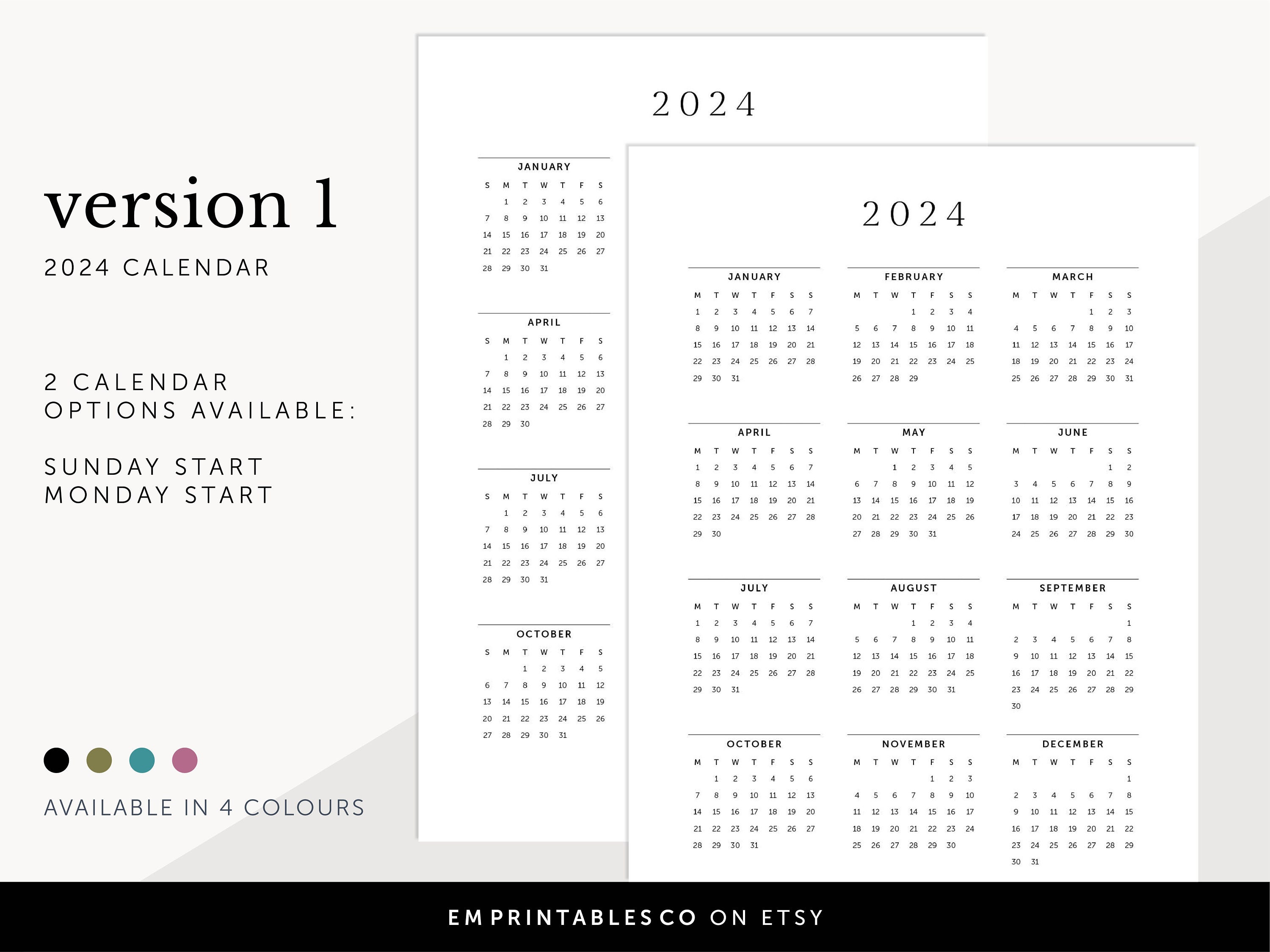 2024 Calendar, 2024 Wall Calendar, 2024 Desk Calendar, 2024 Planner