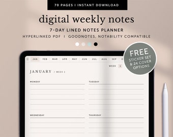 Digital Weekly Planner, Weekly Notes, Weekly Journal, Weekly Dashboard, Goodnotes Planner, Notability Planner, IPad Planner, Hyperlinked PDF