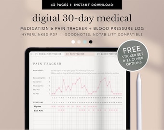 Digital 30-day Medical Planner, Health Logbook, Medication Tracker, Pain & Symptoms Tracker, Goodnotes Planner, Notability, Hyperlinked PDF