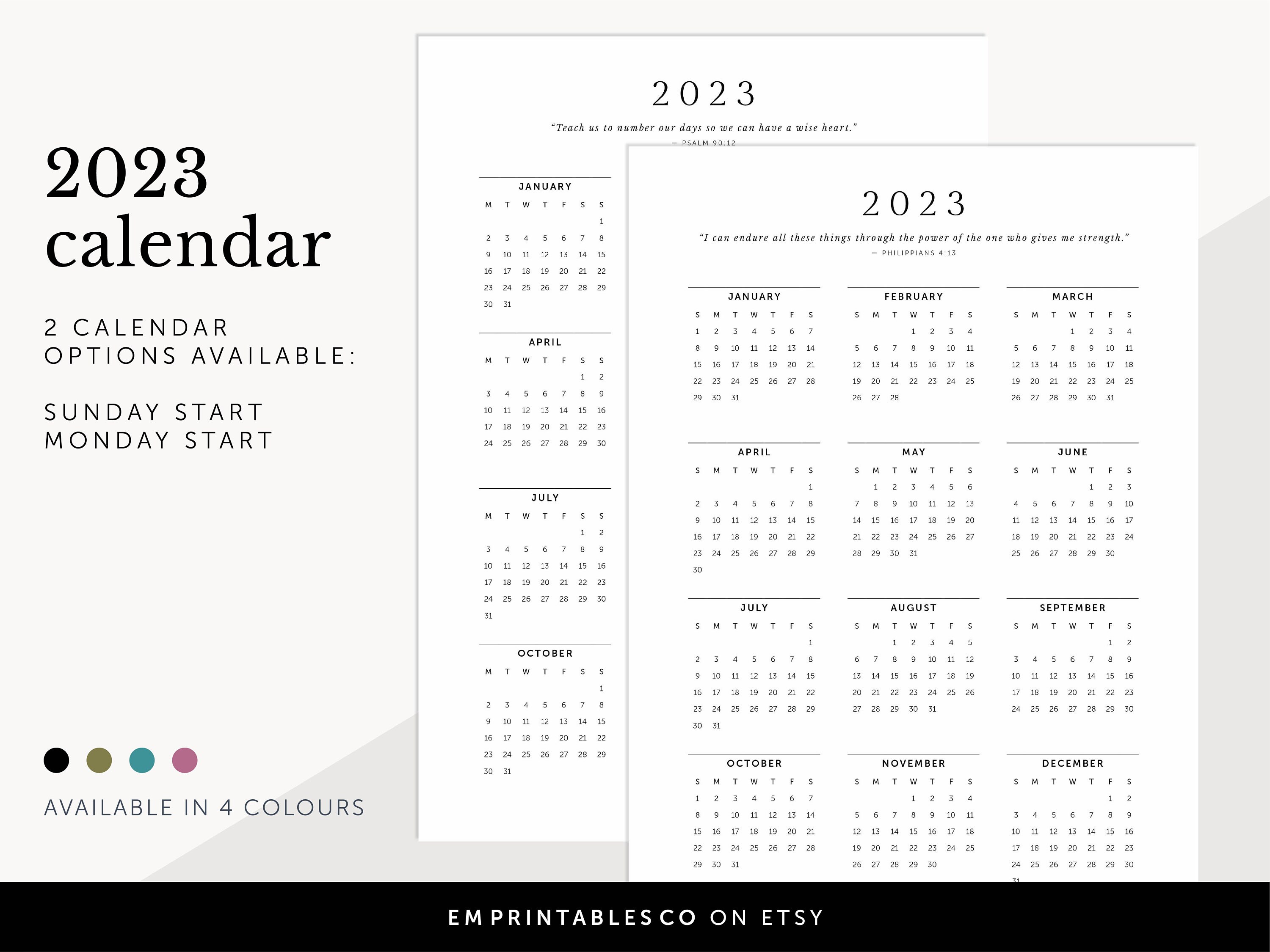 2023 Calendar With Bible Verses 2023 Christian Calendar 2023 Etsy