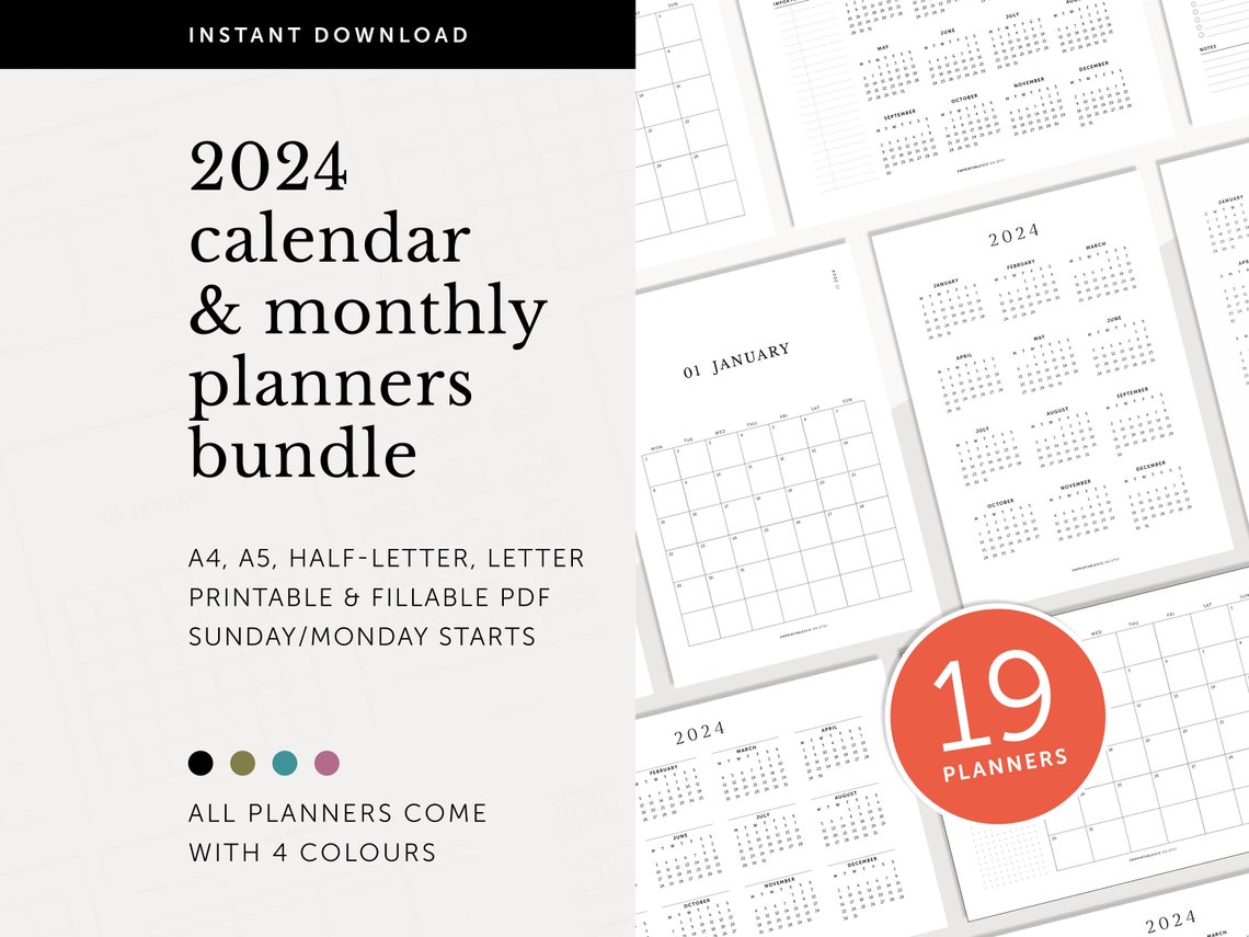 2024 Monthly Planner Set, 2024 Planner Bundle, 2024 Planner, 2024