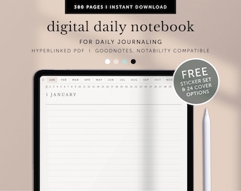 Digital Daily Notes Pages, Daily Notes Template, Digital Daily Notebook, Goodnotes Planner, Notability Planner, iPad, Hyperlinked PDF