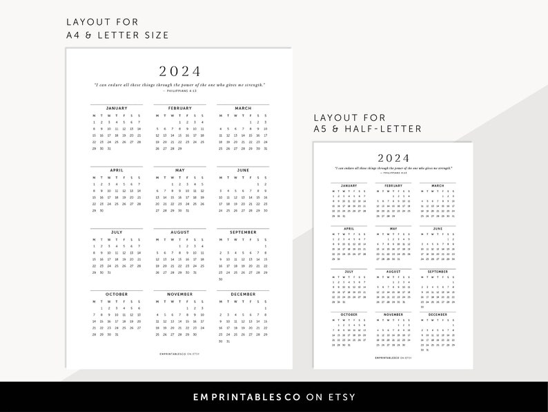 2024 Calendar With Bible Verses 2024 Christian Calendar 2024 Etsy New