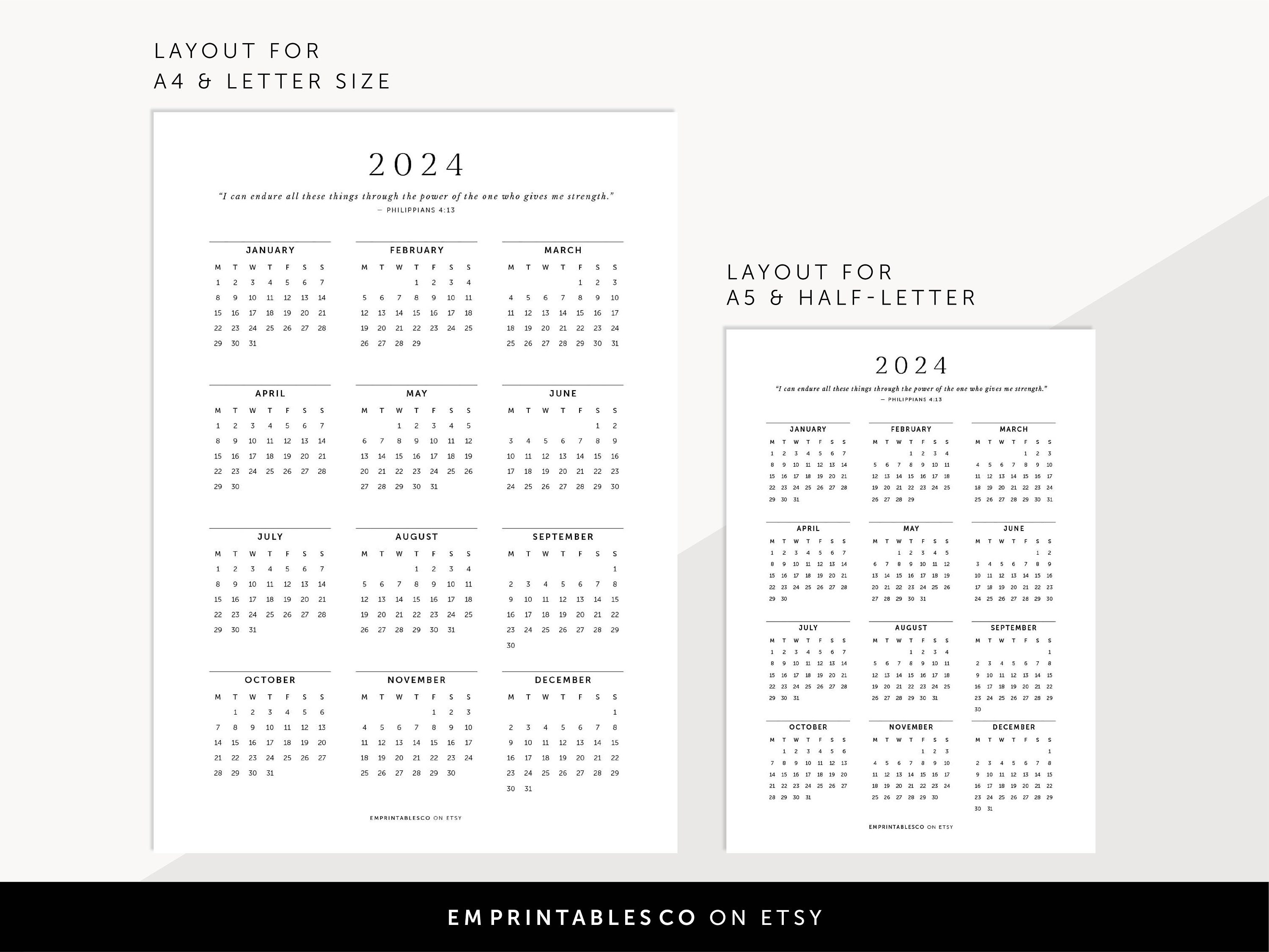 2024 Calendar With Bible Verses, 2024 Christian Calendar, 2024 Faith