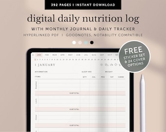 Digital Daily Nutrition Log with Monthly Journal, Daily Food Diary, Diet & Health Journal, Goodnotes Planner, Notability, Hyperlinked PDF