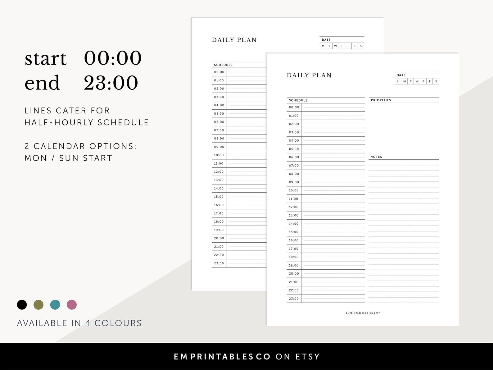 24 Hour Daily Planner, 24-hour Time Format Daily Schedule, ADHD Daily