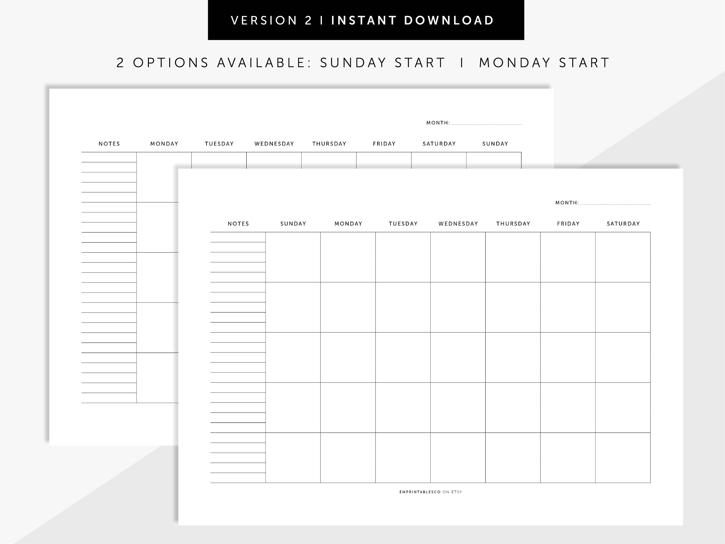 Undated Monthly Calendar Desk Calendar Wall Calendar Etsy