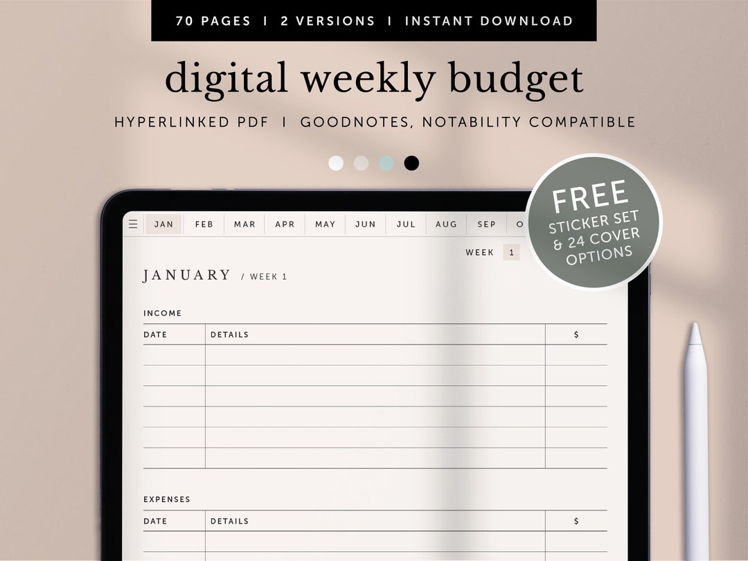 Digital Weekly Budget Planner, Weekly Income Expenses Planner, Weekly ...