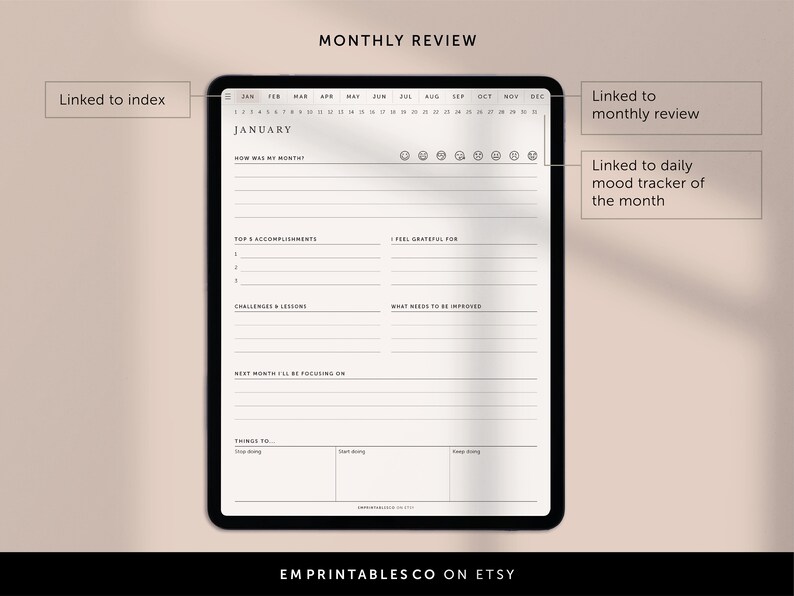 This digital daily mood tracker is perfect for anyone looking to improve their mental health, including those with ADHD, depression, or anxiety. With the ability to track your daily progress and a monthly review section.