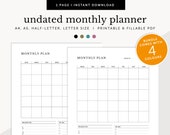 Undated Monthly Planner, Monthly Schedule, Weekly To Do List, Printable Planner, Fillable Template, Planner Inserts, A4/A5/Letter/Half Size
