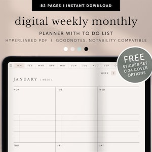 Digital Weekly Monthly Planner, Digital To Do List, Productivity Planner, Goodnotes Planner, Notability Planner, IPad, Hyperlinked PDF