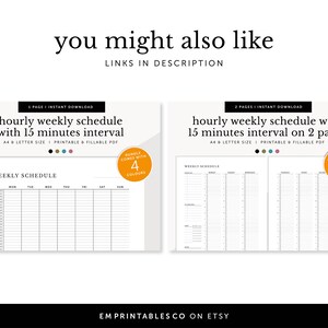 6am - 10pm Hourly Schedule With 15 Minutes Interval on 2 Pages, Appointments Tracker, Fillable ...