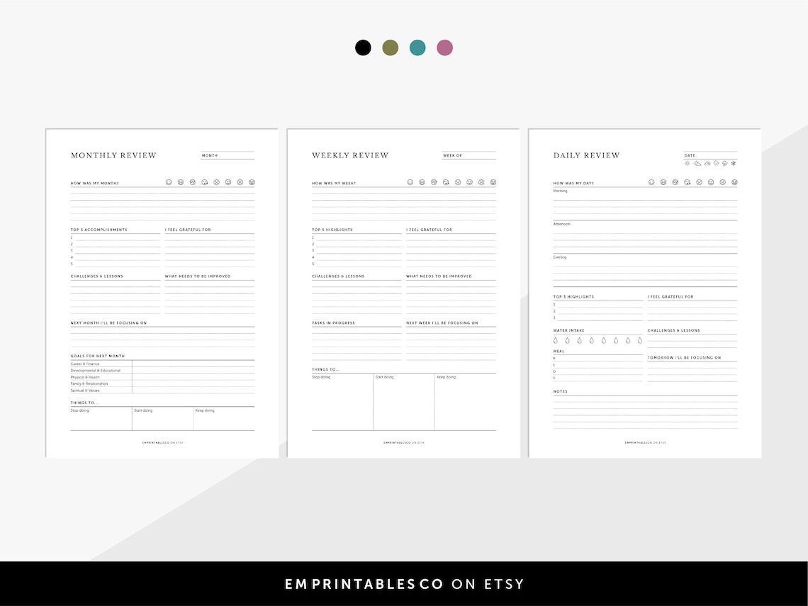 Daily Weekly Monthly Review, Weekly Review, Daily Reflections, Monthly ...