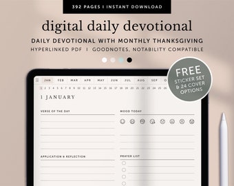 Digital Daily Devotional Planner, 30 Day Thanksgiving, Christian Planner, Faith Journal, Goodnotes Planner, Notability, Hyperlinked PDF