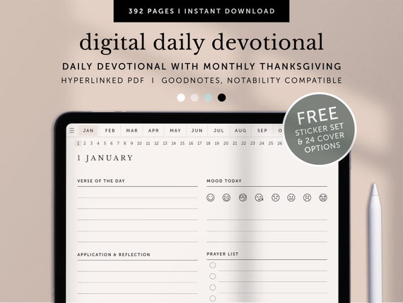 Digital Daily Devotional Planner, 30 Day Thanksgiving, Christian Planner, Faith Journal, Goodnotes Planner, Notability, Hyperlinked PDF