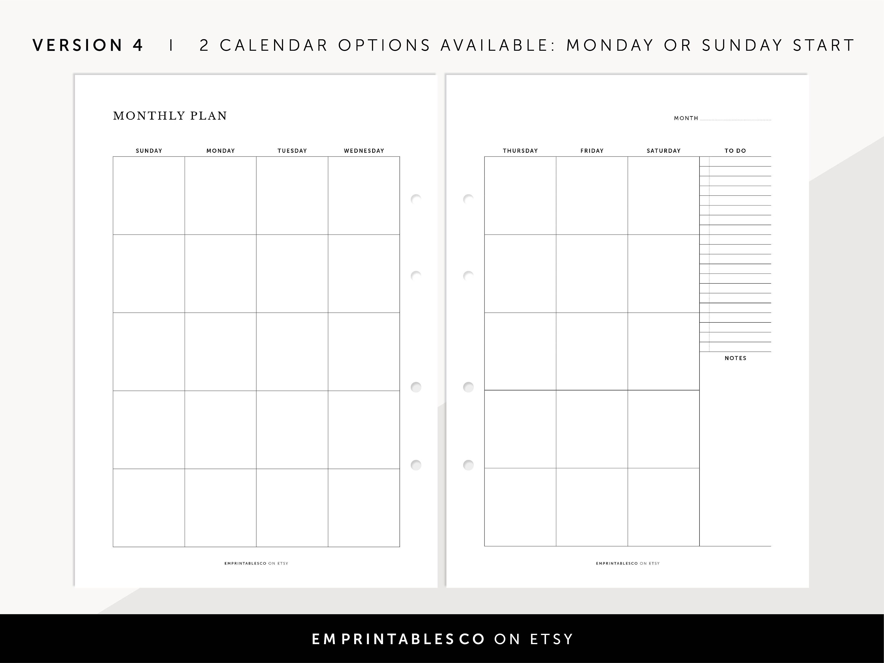 Undated Monthly Calendar on Two Pages, 2 Pages Monthly Planner, Fillable &amp; Printable, Monthly ...