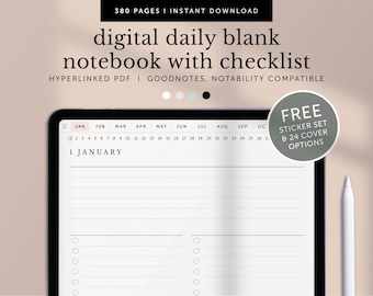 Digital Daily Checklist Notebook, Digital Daily Planner with To-do List, Blank Daily Journal, Goodnotes Planner, iPad, Hyperlinked PDF