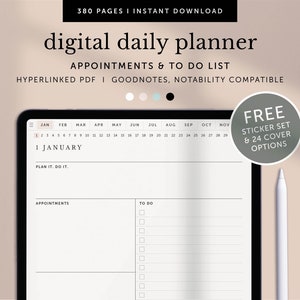 Planificador diario digital, Planificador de citas diarias, Planificador diario digital para hacer, Planificador de Goodnotes, Planificador de notabilidad, iPad, PDF con hipervínculo